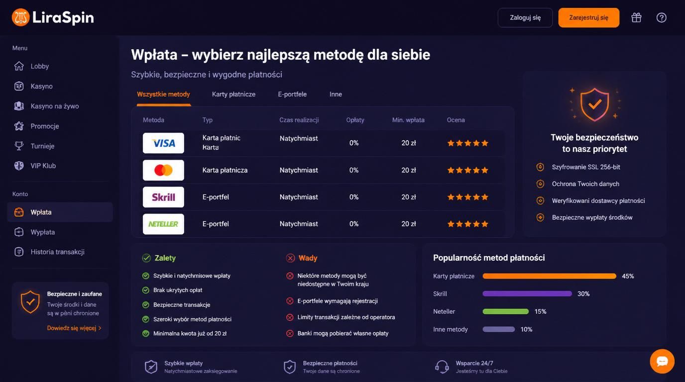 różne metody wpłat plus symbol zaufania